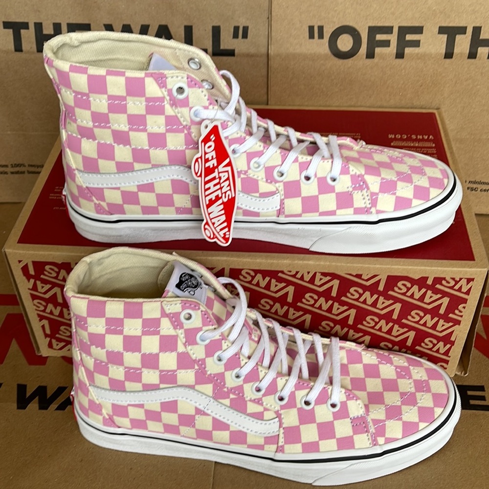 Vans Sk8-Hi Tapered Checkerboard Fchsapk/True White sneakers Men’s - Picture 2 of 16